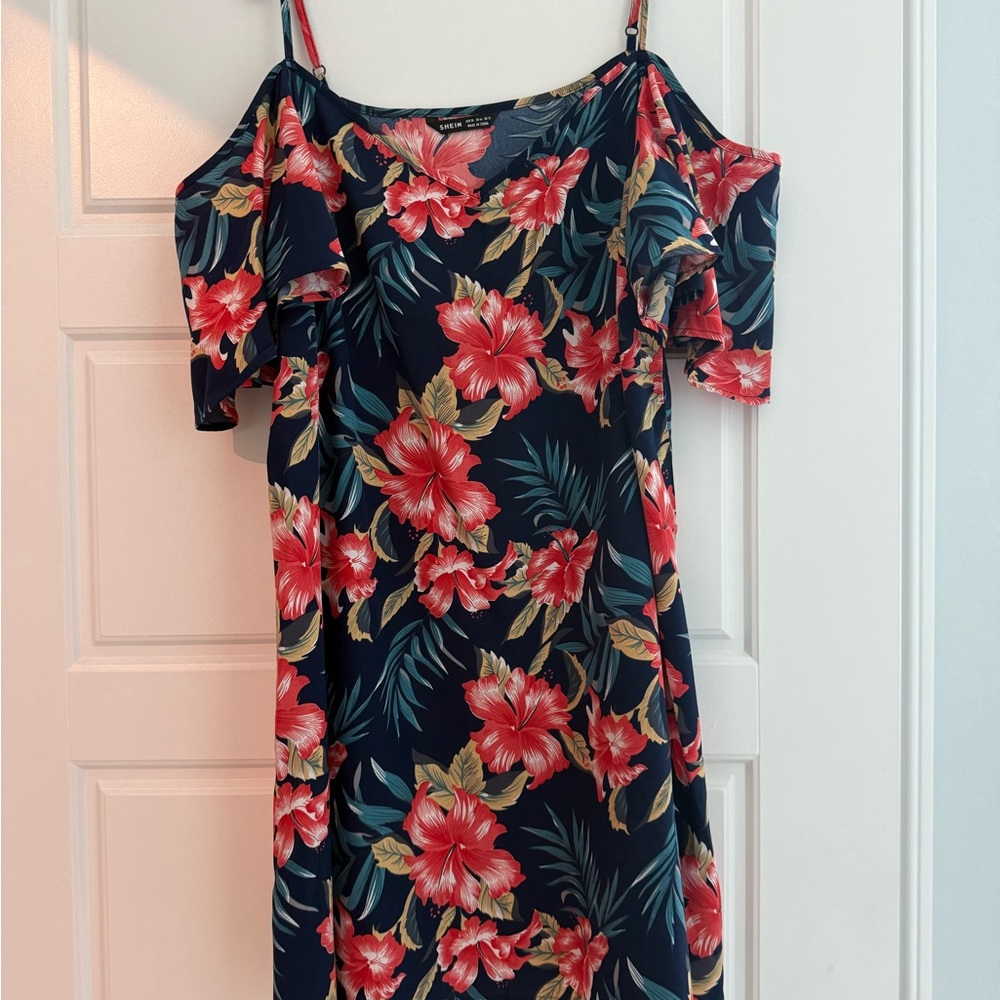SHEIN Blue Asymmetrical Cold Shoulder Sundress